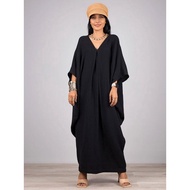 Solid Bikini Cover-ups Batwing Sleeve V-Neck Beach Dress Loose 2022 Summer Women Plus Size Wear Swim