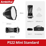 Ambitful PS22 Mini/30 Mini 22cm 30cm One-Second Quick Release Parabolic Softbox Mini Bowens Mount wi