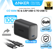 Bộ sạc Anker Nano GaN 100W GaN - 1 cổng USB-C - Kèm Cáp sạc 1.8m USB-C có thể sạc laptop hỗ trợ PPS