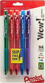 Pentel WOW! Colors Retractable Ballpoint Pens, Medium Line, Assorted Ink, 5 Pack (BK440CRBP5M)