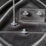 新款現貨 支持驗證 Vivienne Westwood 西太后 藍色愛心滿鑽鏈條土星項鍊｜全新 全套禮盒 防偽碼