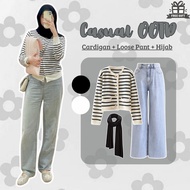 3-in-1 Women's Oneset ( Jisoo Cardigan + Loose Pant + Hijab) Korean Style Hijab Trendy K-GL111