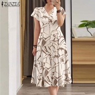 ZANZEA เสื้อแฟชั่นแขนสั้นสำหรับผู้หญิงเสื้อแฟชั่นทรง A-Line Graphic ชุดเดรสพิมพ์ลาย #12