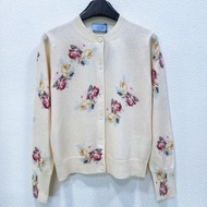 J9X1 Early Autumn Contrast Color Flower Round Neck Knitted Long-Sleeved Cardigan for Ladies