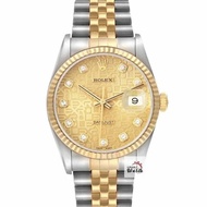 【大眾名錶】ROLEX 勞力士16233 Datejust 蠔式日誌DJ36 新包台 金色十鑽紀念面盤 大眾名錶G310