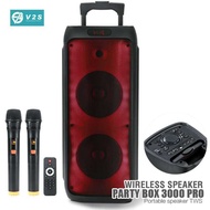 V2s PARTY BOX 3000Pro Rechargeable Powerful Sound System Trolley Type With 2 Wireless Mic