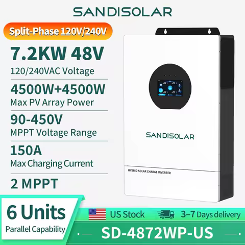 SANDISOLAR 7.2KW 48V 150A Split Phase Hybrid Solar Inverter 120V/240V Output 6000W Single Phase Inve