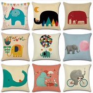 YWZN Cute Cartoon Elephant Pillow Case Cotton Linen Elephant Printing Pillow Case Decorative Pillowc