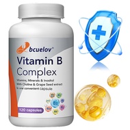 Bcuelov Vitamin B Complex Supplement, 50mg high content of B vitamins + calcium, magnesium, and zinc