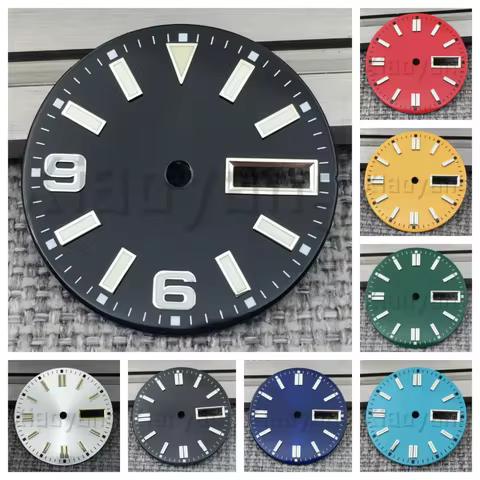 29mm Black/Silver/Blue/Green/Red/Yellow Watch Dial With C3 Green Luminous Dual Calendar Week Date Wi