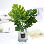 คุณภาพสูง 9ใบ Monstera พืชแบบจำลองปาล์มเขตร้อนสีเขียวใบ Home Office ตกแต่งแต่งงาน จัดดอกไม้