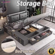 RUNPET Storage Bed Foldable bed Solid Wooden Bed Frame Tatami Storage Double Bed Single Bed Double B