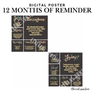Printable 12 Months of Reminder Digital Poster | Ethereal Sunshine Quotes Collection