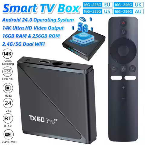 Smart TV Box TX60 PRO Android 16 TV Box 14K 2.4G 5G Dual WiFi 6 Set-top Box Video Media Player 16G 2
