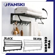 58cm Aluminium Wall mounted Foldable Towel Rack Black Oxide Coated Satin Brush Multipurpose Punch Free Installation