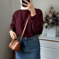 BATWING BLOUSE KANCING AZURA BY GRANDMOLL / Batwing KnitALEXA Women's Turtleneck Button Sleeve Top W