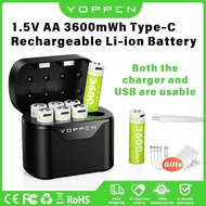 YOPPEN 2.5H Fast Charger USB Type-c Rechargeable AA Battery Rechargeable 1200 times 1.5V 3600mWh Li-