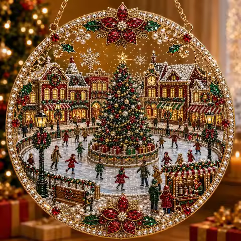 Round Acrylic Suncatcher Festive Christmas Round 2d Acrylic Ornament Christmas Themed For Retail Sto