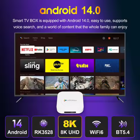 New Smart TV Box H96 MAX M1 PLUS Android 14.0 RK3528 Wifi6 BT5.4 8K Voice Remote Google Assistant Me