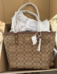 全新正品Coach蔻馳City30棕色托特包拉鍊款單肩包
