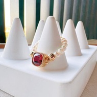 天然珍珠紅鋯石戒指