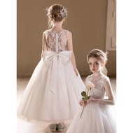 Girls' French Style Dress White Sleeveless Princess Dress Summer Big Girl Birthday Party Dress White