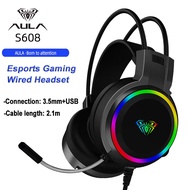 AULA S608 Wired Gaming Headphones Noise-Canceling Microphone Adjustable RGB Backlighting Stereo PC L