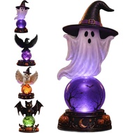 LED Halloween Ghost Figurine 4 Designs - Crows, Ghosts, Owls & Bats Spooky Light for 19cm Desktop De