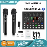 Mic Wireless dan V8 Sound card  + MIC Wireless Universal Sound Card V8 V8S F998 X50 Live Mixer Audio Broadcast Recording + 2 Mic Wireless Karaoke