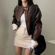 HanifoLeather.id Women's Crop Leather Jacket HFO Cruved Classic Semi Leather Korean HFO SKY