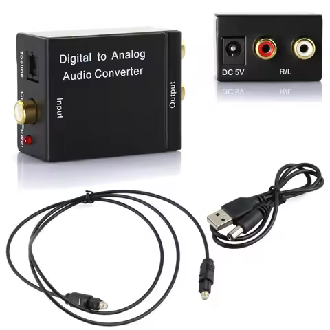Digital Coaxial Toslink To Analog RCA L/R Adapter Black Optical Coax Toslink RCA Audio Adapter