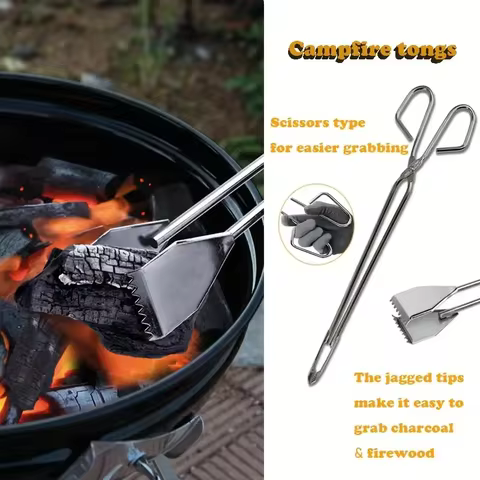 58cm Heavy-Duty Iron Fireplace Tongs Coal Extended Fire Tong Outdoor Campfire Accessories Iron Firep
