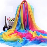 Chiffon Rainbow Colorful Scarf Women's arn Scarf Dance Silk Scarf Oversized Beach Scarf Shawl Four S