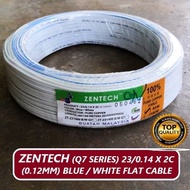 100% PURE COPPER ZENTECH (Q7 Series) 23/0.14 X 2C (0.12mm) Blue/White Flat Cable, Made in [1 Roll = 