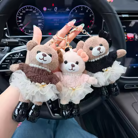 New sweater, gauze skirt, long legs, teddy bear, car keychain, cute, silly, personalized teddy bear 
