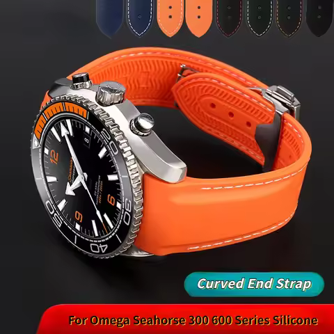 20mm 22mm Curved End Rubber WatchBand Chain For Omega 300 SEAMASTER 600 PLANET OCEAN Seiko SKX Silic