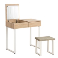 [特價]【IDEA】迪亞木質翻蓋LED燈收納化妝桌/梳妝台(含化妝椅)淡雪松木+白色