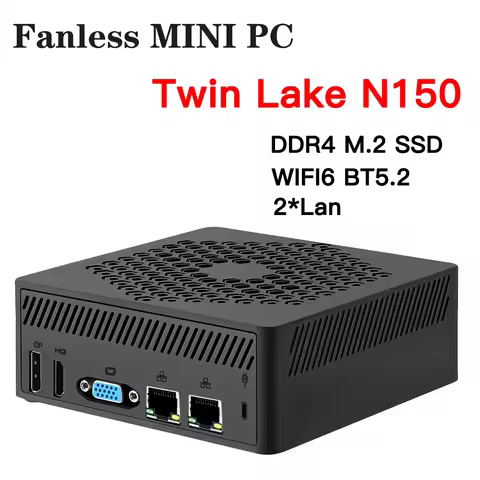 X15 Fanless Mini PC Twin Lake N150 Mini Computer Windows 11 Pro DDR4 RAM NVMe SSD 4K WiFi 6 BT5.2 De