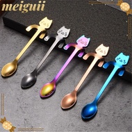 MEIGUII 1/4pcs Mini Cat Coffee Spoon, Cute Design Tableware Stainless Steel Teaspoon,  Cute Cat Kitc