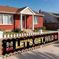 TWO WILD Let’s Get Wild Yard Banner 9.84 * 1.64ft Cheetah Cherry Party Decorations For Birthday Brid