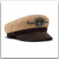 Original Vintage Hat / Fiddler Cap/ Captain Hat/ Sailor Hat Twill Brown Khaki Logo