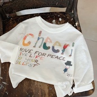 Children T-Shirt 2025 Digital Printing Autumn Boys Girls Letter Graffiti Round Neck Bottoming Shirt 