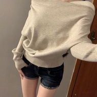 knitwear woman plus size knitwear woman baggy cute knitwear Oblique Shoulder Knitwear Sweater - Styl