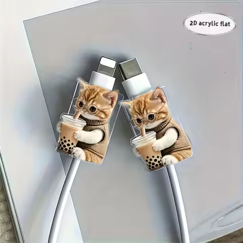 2Pcs Cute Cat Clear Charger Data Cable Protector Cover Charger Line Protectors Organizer Winder Cute