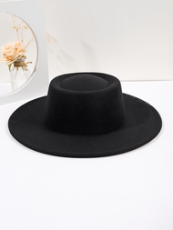 1頂新款女士純色寬邊 Fedora 帽，時尚爵士羊毛呢帽，秋冬季節必備
