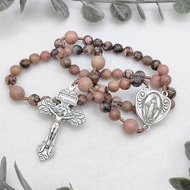 Catholic Rosary Our Lady Miraculous Medal Rosary Rhodonite Rhodochrosite Pardon Crucifix Baptism Gif