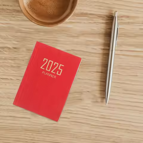 2025 A7 Appointment Book Daily Hourly Planner Red Cover Portable Pocket Calendar Notebook Planner fo
