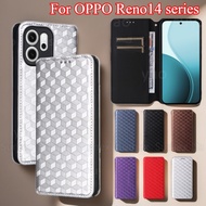 Lattice Magnetic Leather Flip Cover For OPPO Reno14 F Reno 14 Pro 14F 5G Phone Case Stand Holder Car