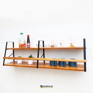 KAYU Kuska Shelf 1M 2m Wall Shelf Iron Wood Kitchen Minimalist Book Holder
