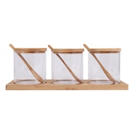 Condiment Jars with Lids and Spoons Set of 3 Spice Jars Kitchen Transparent Condiment Salt Pepper St